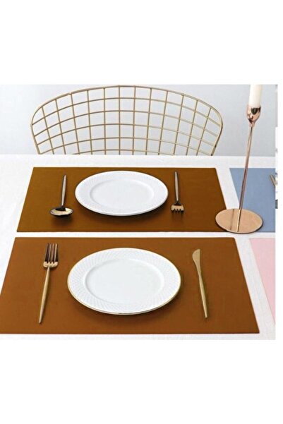 Yumak Dekor Grup 6 Kişilik 12 Parça Dikdörtgen Taba Deri Amerikan Servis Supl...