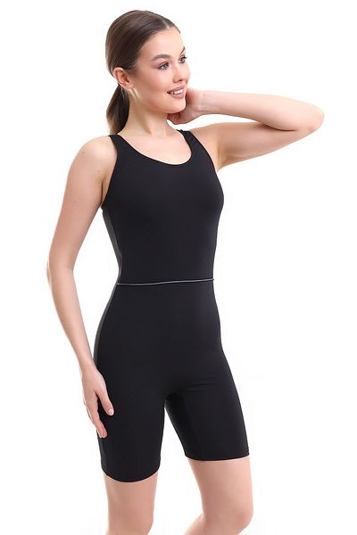 aykum Damen-Schwimmbadeanzug mit langen Shorts und schwarzem Gurtband