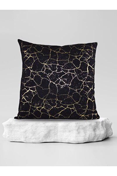 Mrs.Gugar غطاء وسادة مربع منقوش بالرخام الأسود - تفاصيل ذهبية
