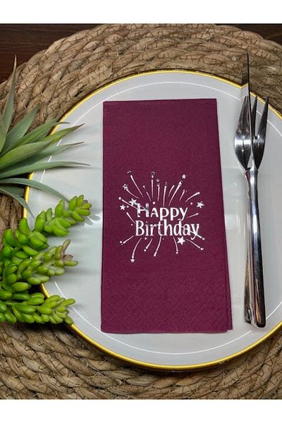 kidspartim Χρυσό επιχρυσωμένο Claret Red Happy Birthday Waiter Folding Χαρτοπετσέτα 16 τμχ