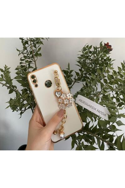 Aksesuarda Moda Huawei Y7 Prime 2019 Uyumlu Çiçekli Taşlı Incili El Geçmeli L...