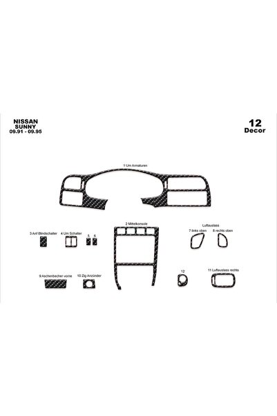 meriç cockpit design ميريتش ®   نيسان صني توربيود امامي كربون 12 قطعة 1991-1995