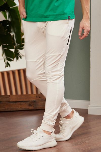 Danger Pantaloni de trening pentru bărbați, cu formă regulată, ecru