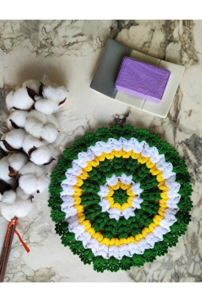 mbmh made by may hand ليفة حمام ناعمة مستديرة محبوكة يدويًا باللون الأخضر وال...