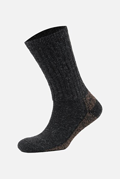 Aytuğ Unisex Alpaka Yünü Havlu Kışlık Antrasit/bej Soket Çorap - A-6005