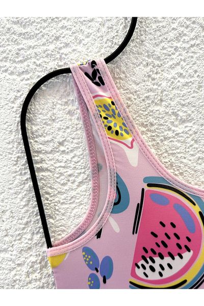 Rs Ramuni Girl's Swimsuit Tropical Fruits Patterned Digital Printed Sea Pool Swimsuit