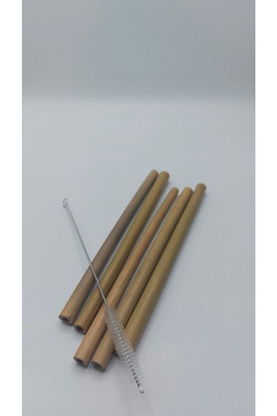 Pars 100% Natural Natural Bamboo Straws 19 Cm 5 Pcs-Cleaning Wire-Environmentally Friendly Natural Straws