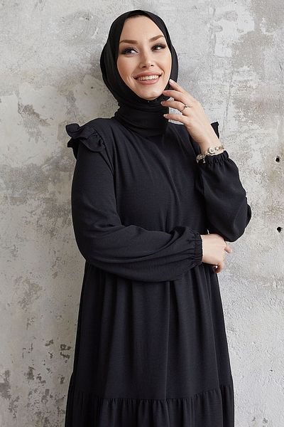 InStyle Neya Ležérní šaty s nabíranými rameny - černé