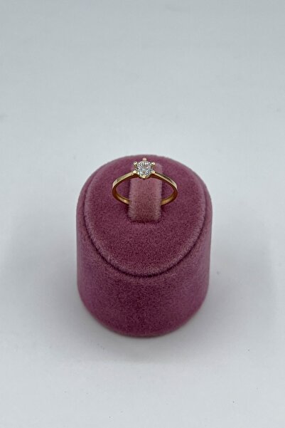 Side Gold Kuyumculuk 14 Ayar Zirkon Taşlı 6 Tırnaklı Tektaş Sarı Altın Yüzük