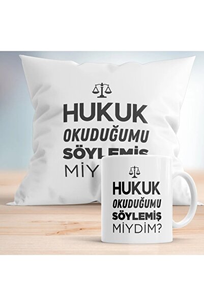 Öz Kupa Hukuk Okuduğumu Söylemiş Miydim Baskılı Hediyelik Yastık Ve Kupa Seti