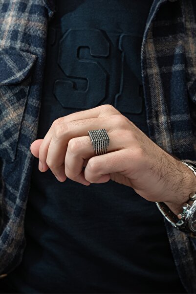 ALYANSEVİM Çizgi Desenli Taşsız 925 Gümüş Erkek Yüzük