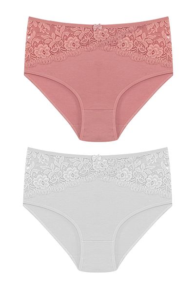HNX 2-Piece Cotton Front Waist Lace Detailed High Waist Plus Size Women's Panties
