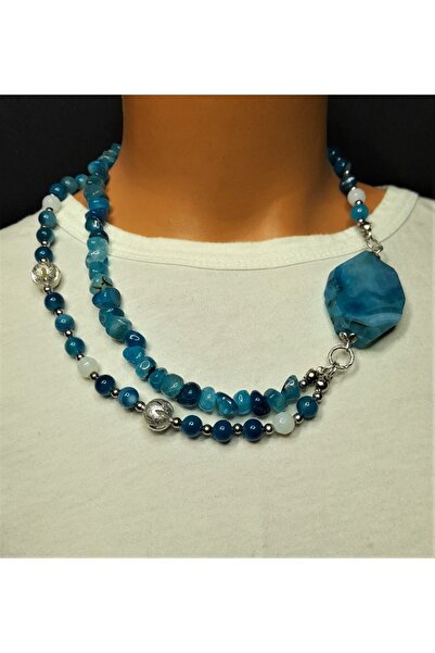 Asteria Elite قلادة من العقيق الأزرق للحماية من الشر وقلادة الثقة بالنفس بصفين