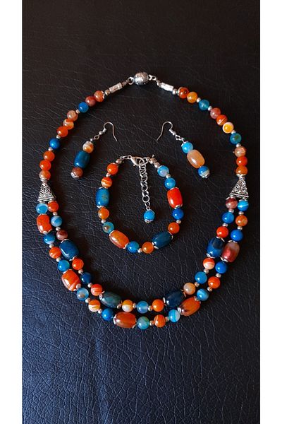 Asteria Elite Orange Blue Agate Evil Eye Protection Motivational Courage Jewelry Set