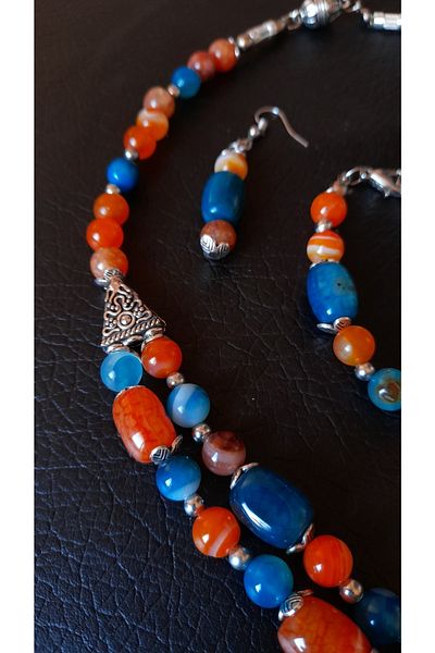 Asteria Elite Orange Blue Agate Evil Eye Protection Motivational Courage Jewelry Set