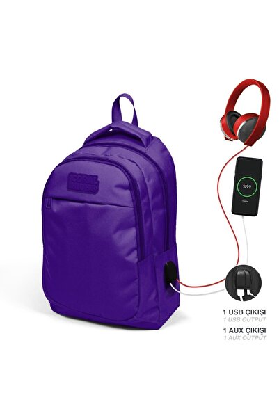 Coral High Kids Mor Üç Bölmeli Usb Şarjlı Kulaklık Çıkışlı Okul Sırt Çantası ...