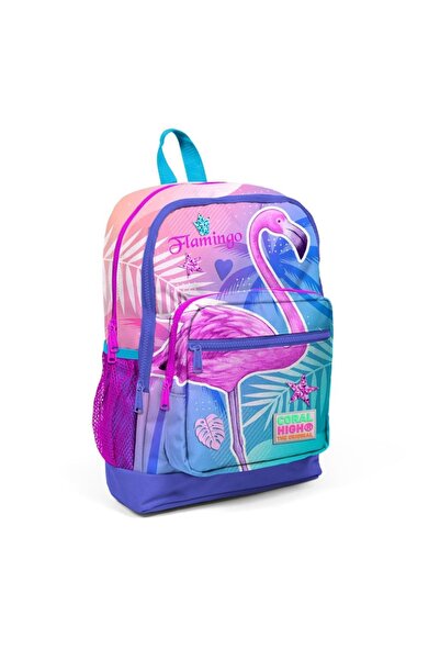 Coral High Kids Lavanta Pembe Flamingo Desenli Dört Bölmeli Okul Sırt Çantası...