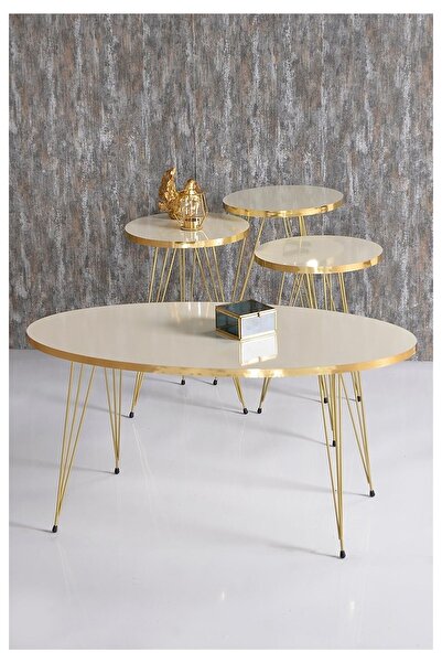 Depohaus Zigon Sehpa Ve Orta Sehpa Elips Set Gold Tel Ayak -3036