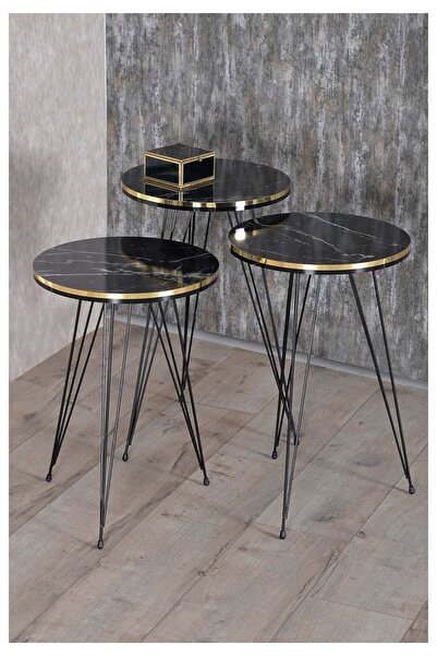 Depohaus Zigon Sehpa Siyah Tel Ayak Çift Altın -1048