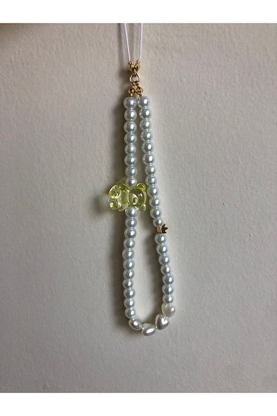 Stoneday Jelibon Teddy Bear Detailed Crown Figured Pearl Phone Strap Charm Accessory
