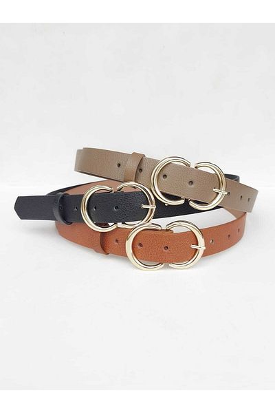 Kemerix Women's Black-Tan-Mink 3-Piece Belt Set