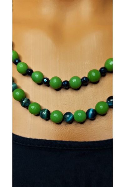 Asteria Elite Green Tiger Eye Ceyt Two Row Focus, Balance and Self-Confidence Necklace Bracelet Set