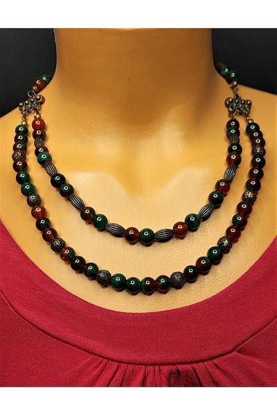 Asteria Elite Red Green Agate Courage, Confidence and Stability Necklace Bracelet Set
