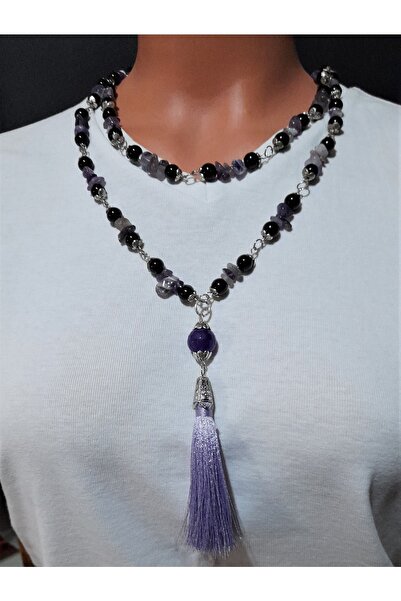 Asteria Elite قلادة طويلة من العقيق الجمشت مكونة من صفين للحماية من عين الشر ...