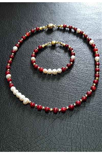 Asteria Elite Real Pearl Coral Emotional Balance and Evil Eye Protection Necklace Bracelet Set