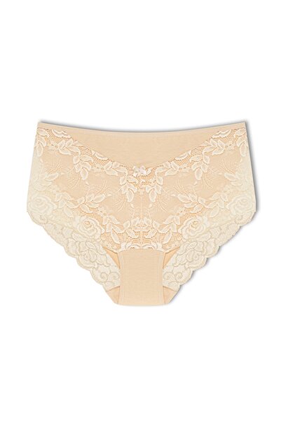 HNX Chiloți 5 bucăți din bumbac cu dantelă în față cu dantelă în spate, talie înaltă, pentru femei