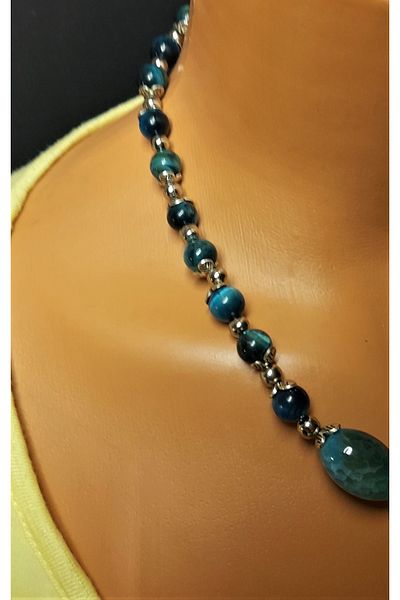Asteria Elite Green Tiger Eye Green Agate Balance Self-Confidence and Evil Eye Protection Necklace Bracelet Set