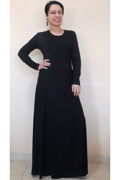 Mertcan Butik Μαύρη φούστα με μέση σε γραμμή Α 6 τεμαχίων χτενισμένο βισκόζη