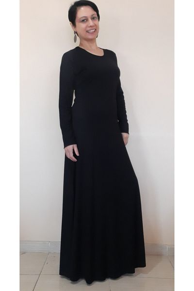 Mertcan Butik Μαύρη φούστα με μέση σε γραμμή Α 6 τεμαχίων χτενισμένο βισκόζη