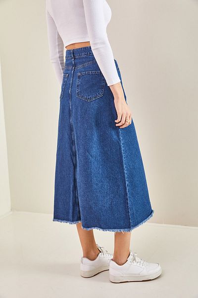 Bianco Lucci Damen-Jeansrock mit symmetrischem Muster und Quasten