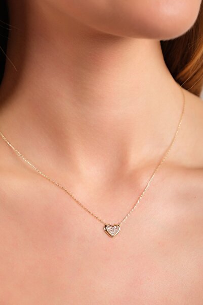 Side Gold Kuyumculuk 8 Ayar Zirkon Taşlı Kalpli Altın Gold Kolye