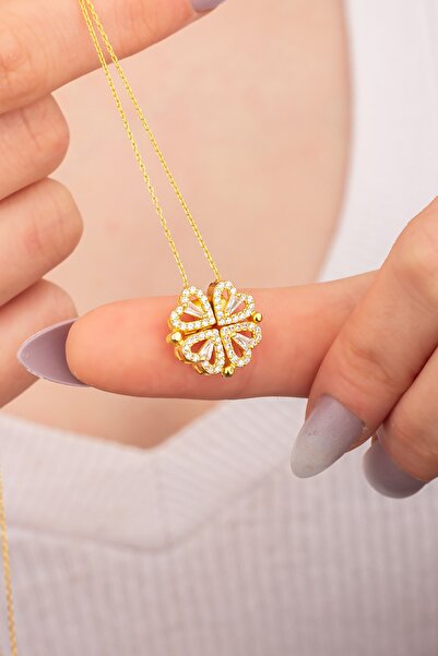 byess 925 Ayar Gümüş Açılan Kalp Yonca Kolye