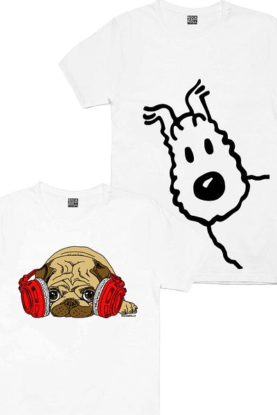 ROCKANDROLL Câine cu căști, tricou pentru fete cu zăpadă Eco Pack de 2