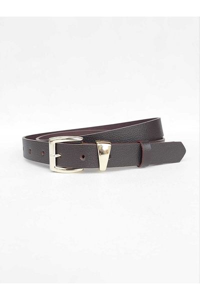 Kemerix 100% Genuine Leather Women's Bitter Brown Belt with Gold Buckle