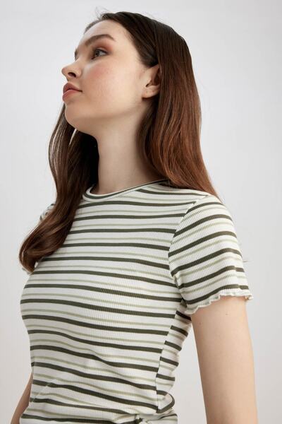 DeFacto Fitted Crew Neck Striped Short Sleeve T-Shirt