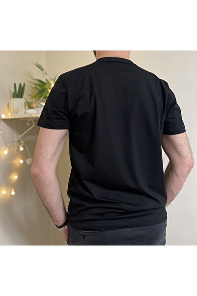 Betimoda Ανδρικό κοντομάνικο βαμβακερό μπλουζάκι με λεπτή εφαρμογή με λαιμόκοψη, μαύρο