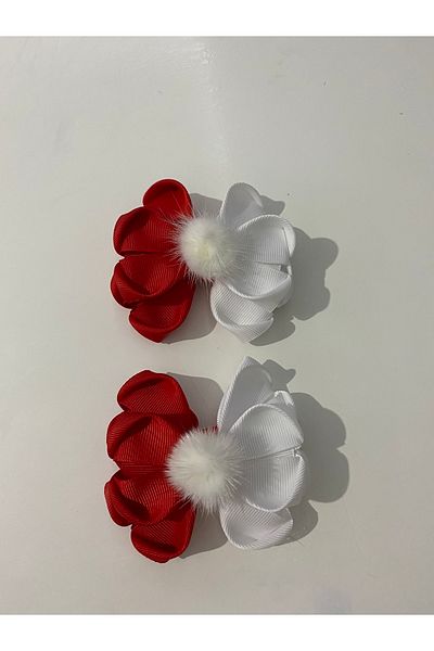 Stil Tasarım Toka Red White 2 Pieces Pompom Buckle