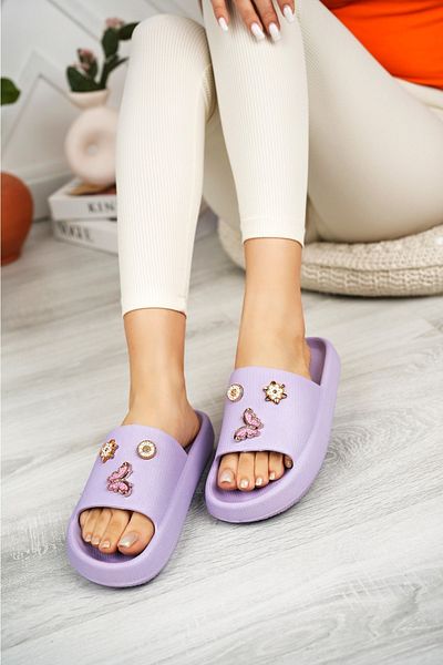 PLN SHOES Women's Lilac Stone Daily Beach Sea Pool Slippers Gel