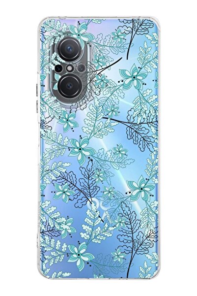 PrintiFy Huawei Nova 9 Se Kamera Korumalı Kapak Floral Su Yeşili Tasarımlı Şeffaf Kılıf