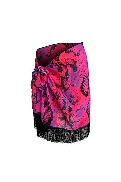 Bolder Rosa Schlangen-Pareo mit Quasten von Amore