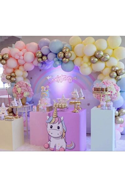 canbayhobi 100 Lü Unıcorn Pony Makaron Krom Balon Seti