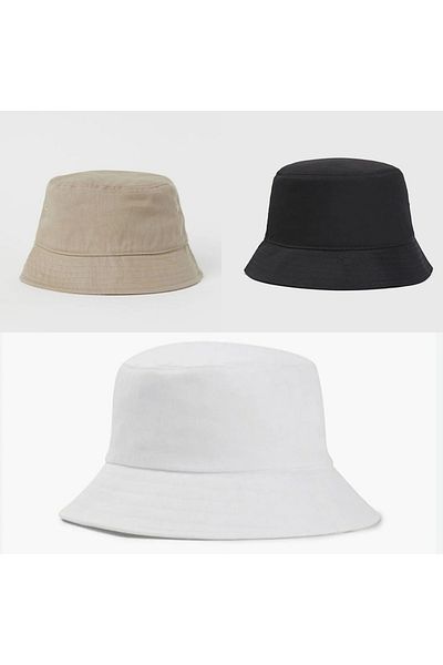 Zilola Butik Plain Black Beige White 3-Piece Bucket Hat Fisherman Hat Bucket Hat