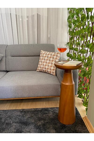 Evnalia 70 Cm Mantar Tekli Yan Sehpa Büyük Boy Ihlamur Ağacı Masif Ahşap Cevi...