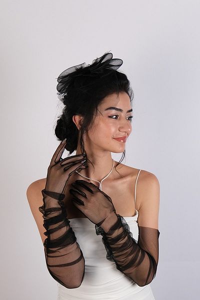 Hayalperest boncuk Set mănuși lungi și șapcă de mireasă