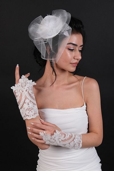 Hayalperest boncuk Mănuși de mireasă din dantelă și șapcă de mireasă