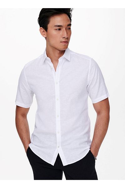 Only & Sons Απλό λευκό ανδρικό πουκάμισο 22009885 _onscaiden Ss Μασίφ Λινάρι S